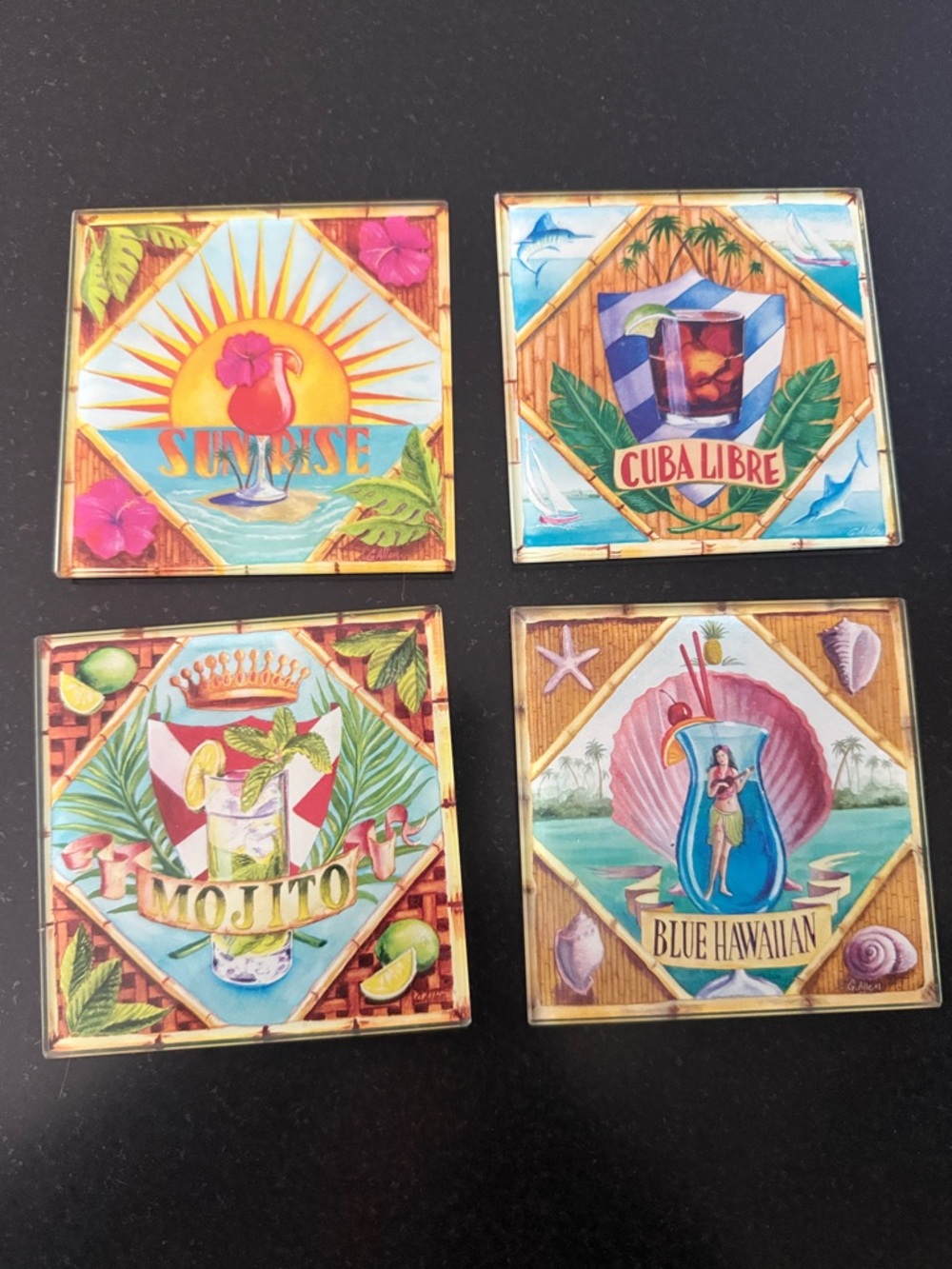 🌸3/$15 Pier 1 Tropical Glass Coaster Set of 4